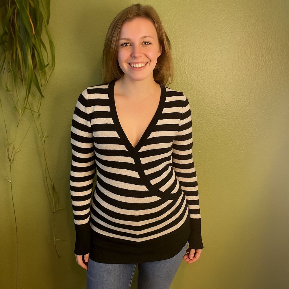 S black and white sweater could be a sweater dress.